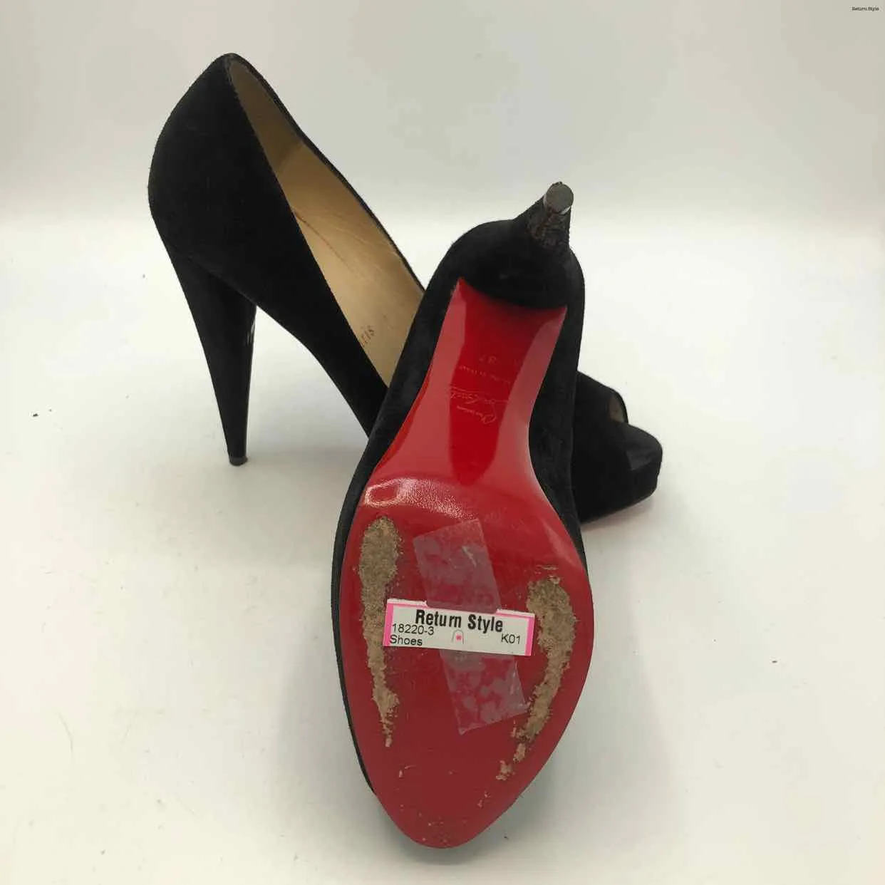 LOUBOUTIN Black Suede Heel Made in Italy Peep Toe Shoe Size 37 US: 7 Shoes