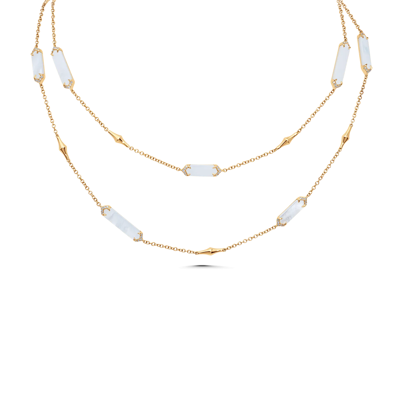 Lucia Mother of Pearl and Gold Elongated Hexagon Necklace