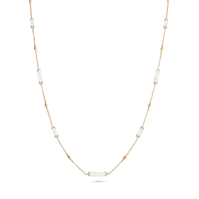 Lucia Mother of Pearl and Gold Elongated Hexagon Necklace