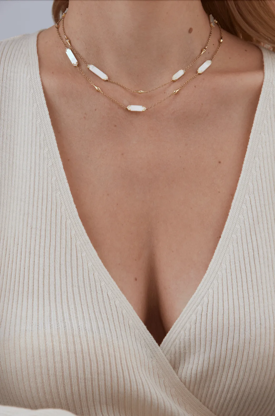 Lucia Mother of Pearl and Gold Elongated Hexagon Necklace