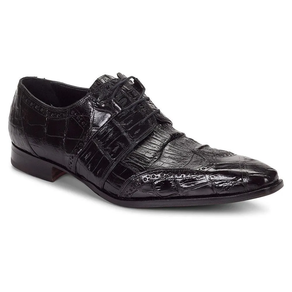 Mauri 53130 Meravigli Men's Shoes Body Alligator Baby Croc Black Oxfords (MA4124)