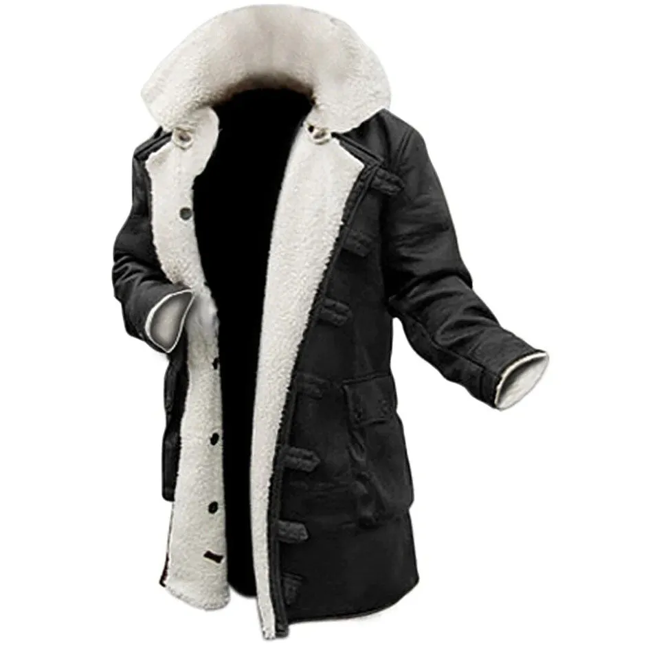 Men's Black Sherpa Shearling Sheepskin Winter Coat