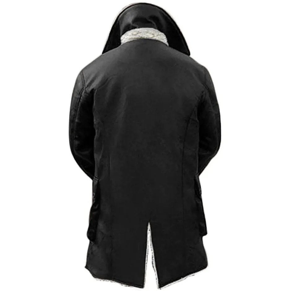 Men's Black Sherpa Shearling Sheepskin Winter Coat