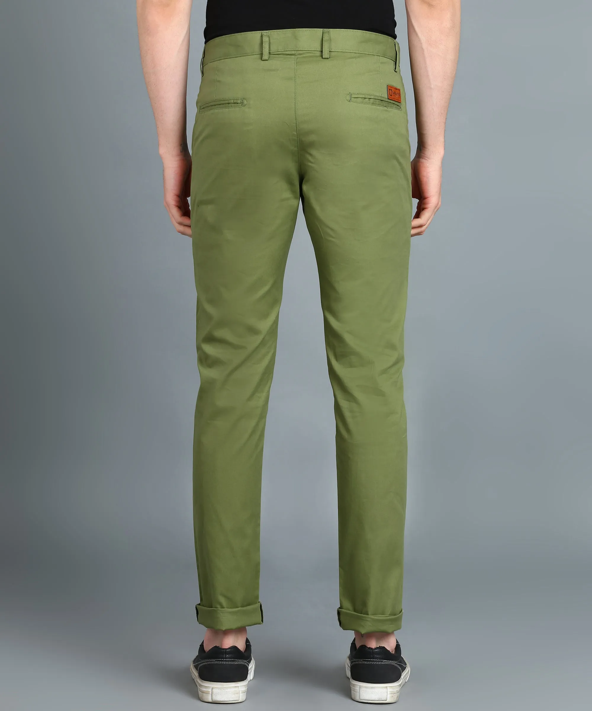 Men's Green Cotton Light Weight Non-Stretch Slim Fit Casual Trousers