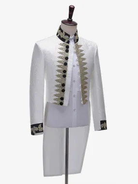 Men's White Retro Royal Court Top Elegant Long Sleeves Overcoat Retro Performance Costumes