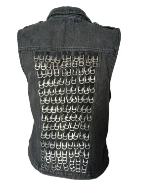 Metal Mojo Black Denim Repurposed Moto Vest, Sleeveless Top