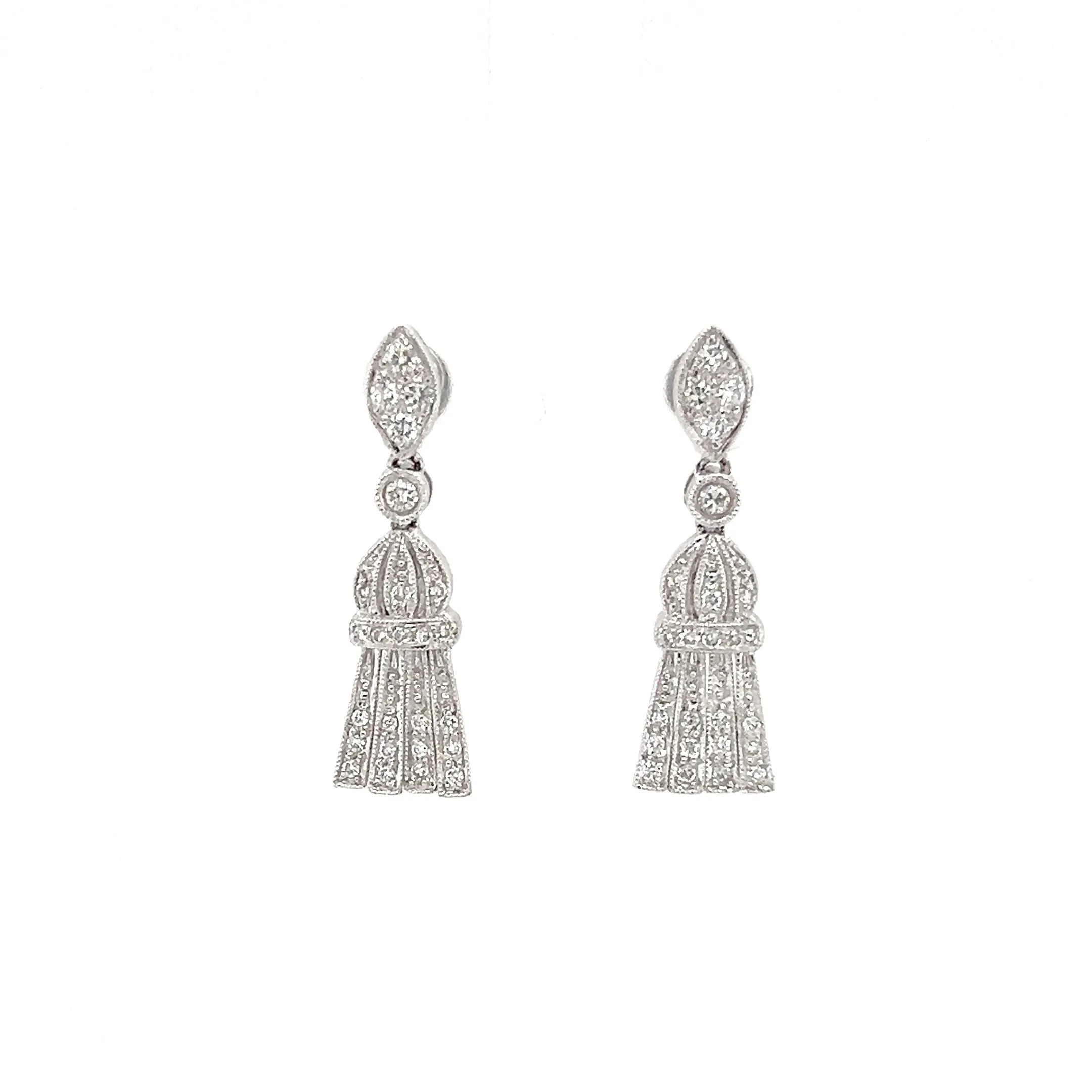 Milgrain Dangle Earrings with 0.39ctw of Diamonds in 14K White Gold