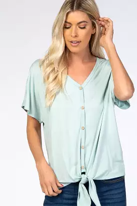 Mint Tie Front Short Sleeve Top