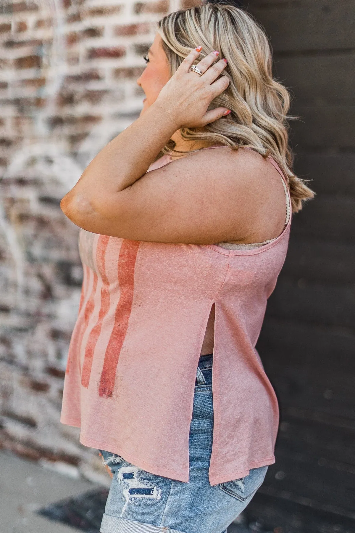 Miss Independent Side Slit Tank Top- Pink