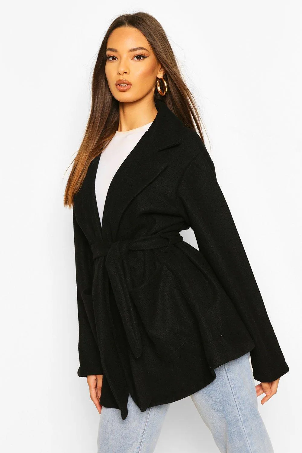 Oversized Slouchy Wool Look Belted Coat