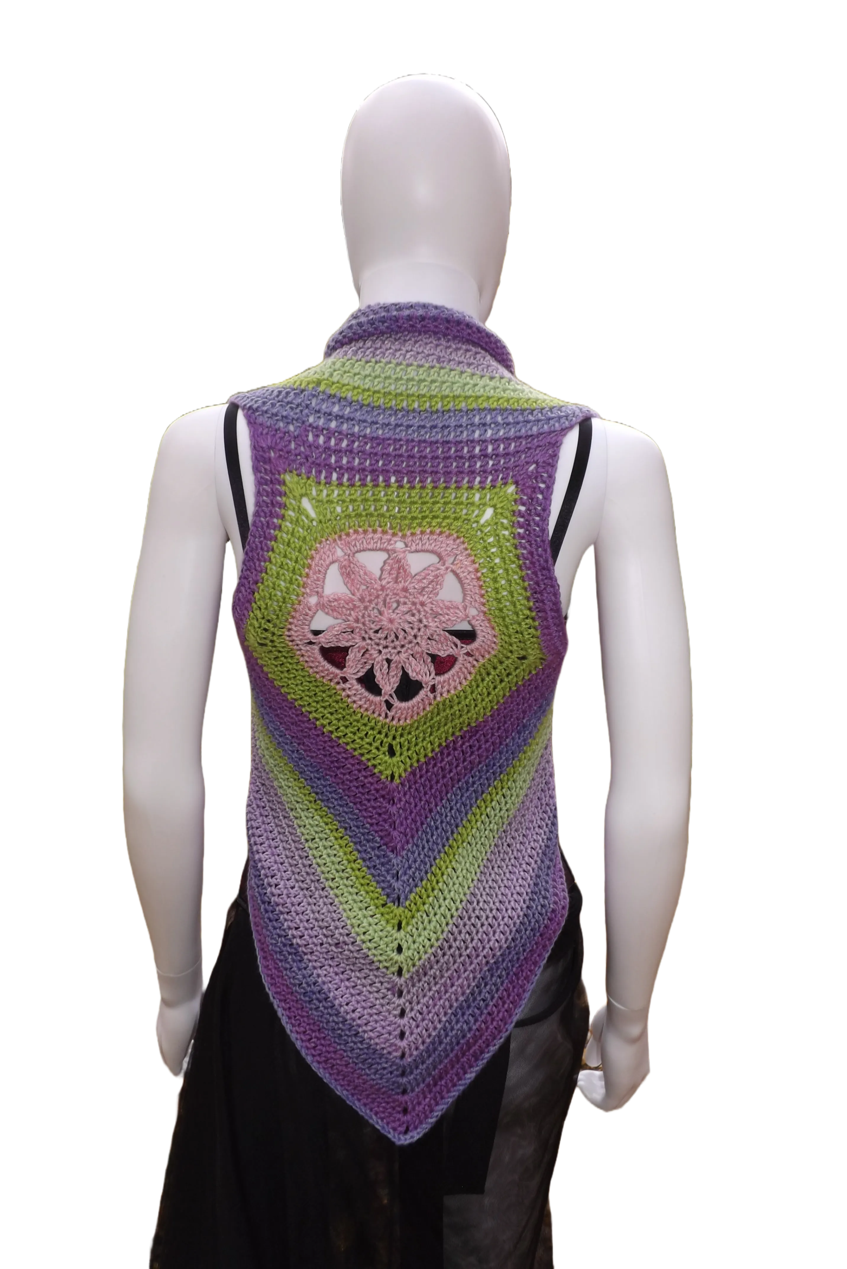 Pastel Crochet Crop Top Vest, Lotus Flower Design