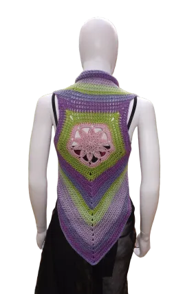 Pastel Crochet Crop Top Vest, Lotus Flower Design