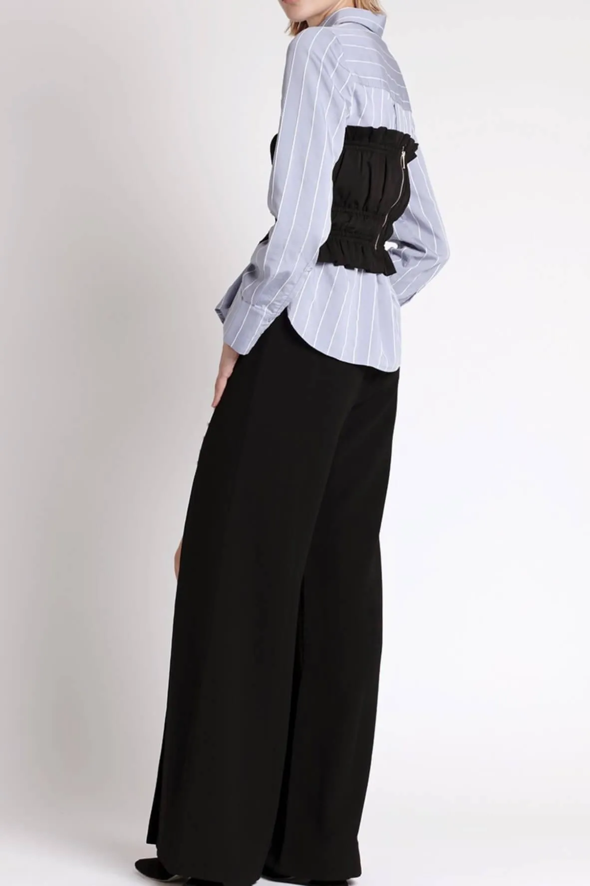 Pearl Embellished Front Slit Pants in Black