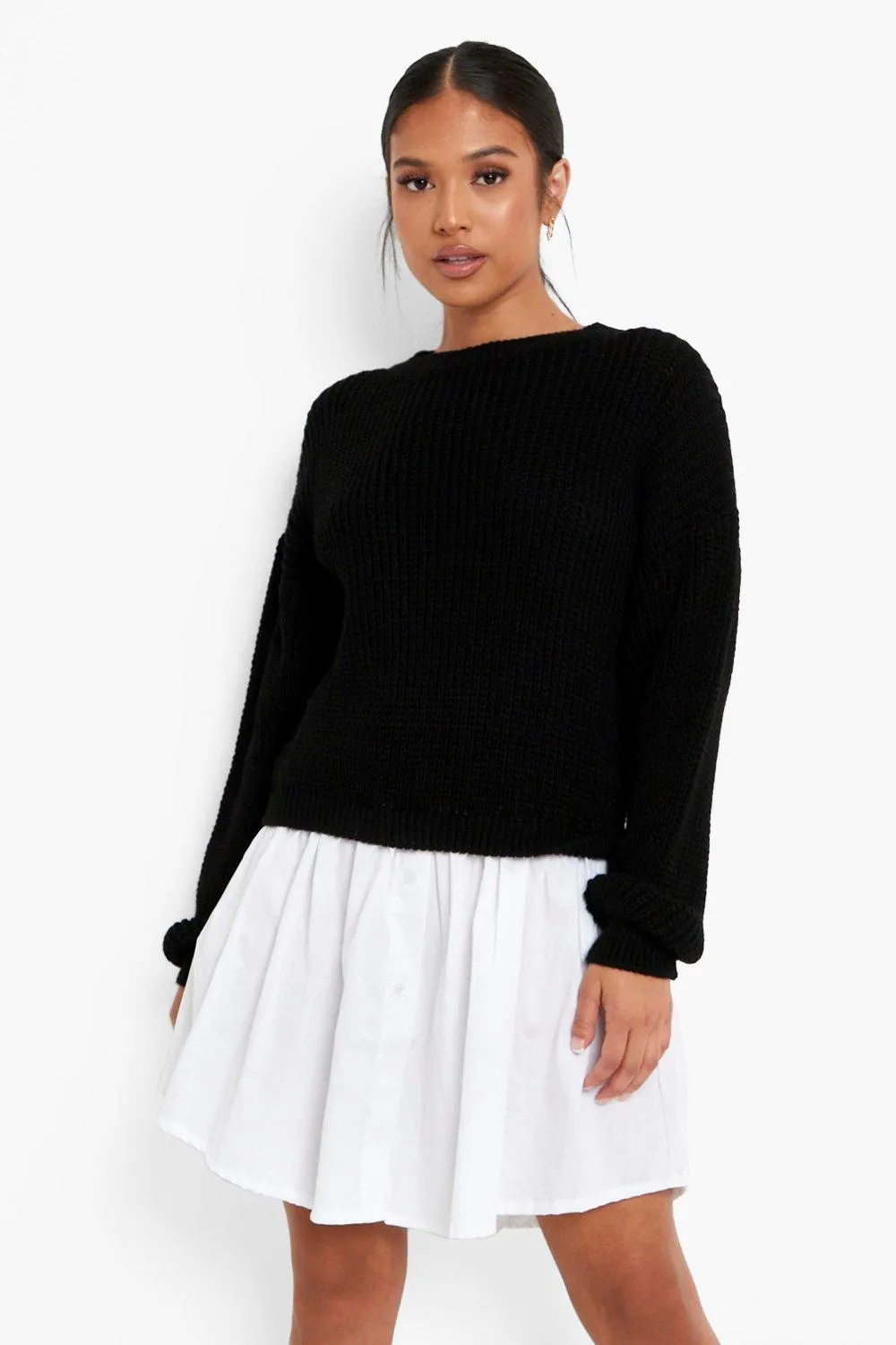 Petite Knitted Sweater And Shirt Dress