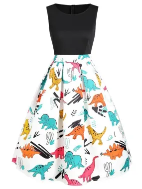 Plus Size 1950s Dinosaur Swing Dress