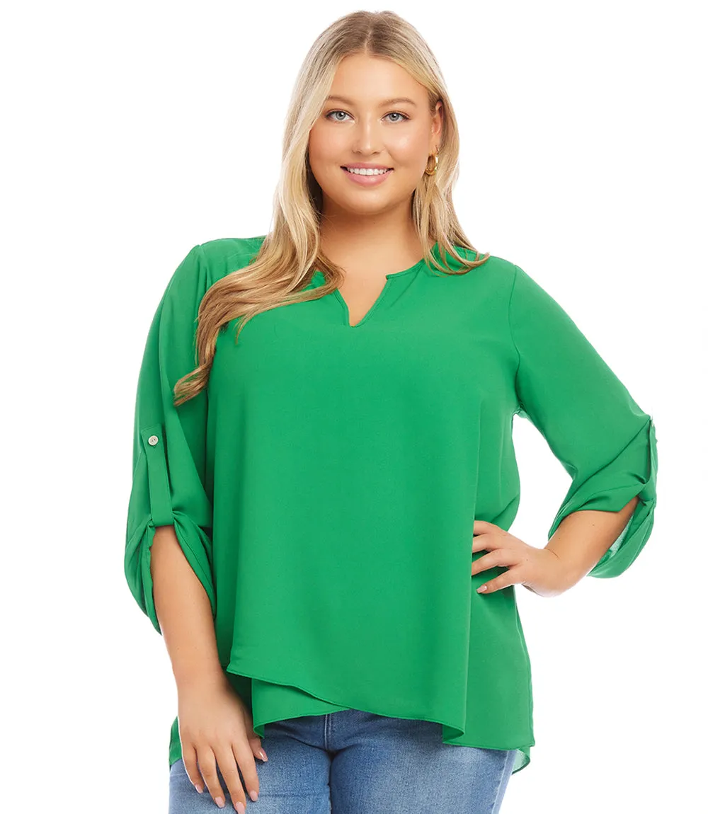 Plus Size Roll Tab Sleeve Top