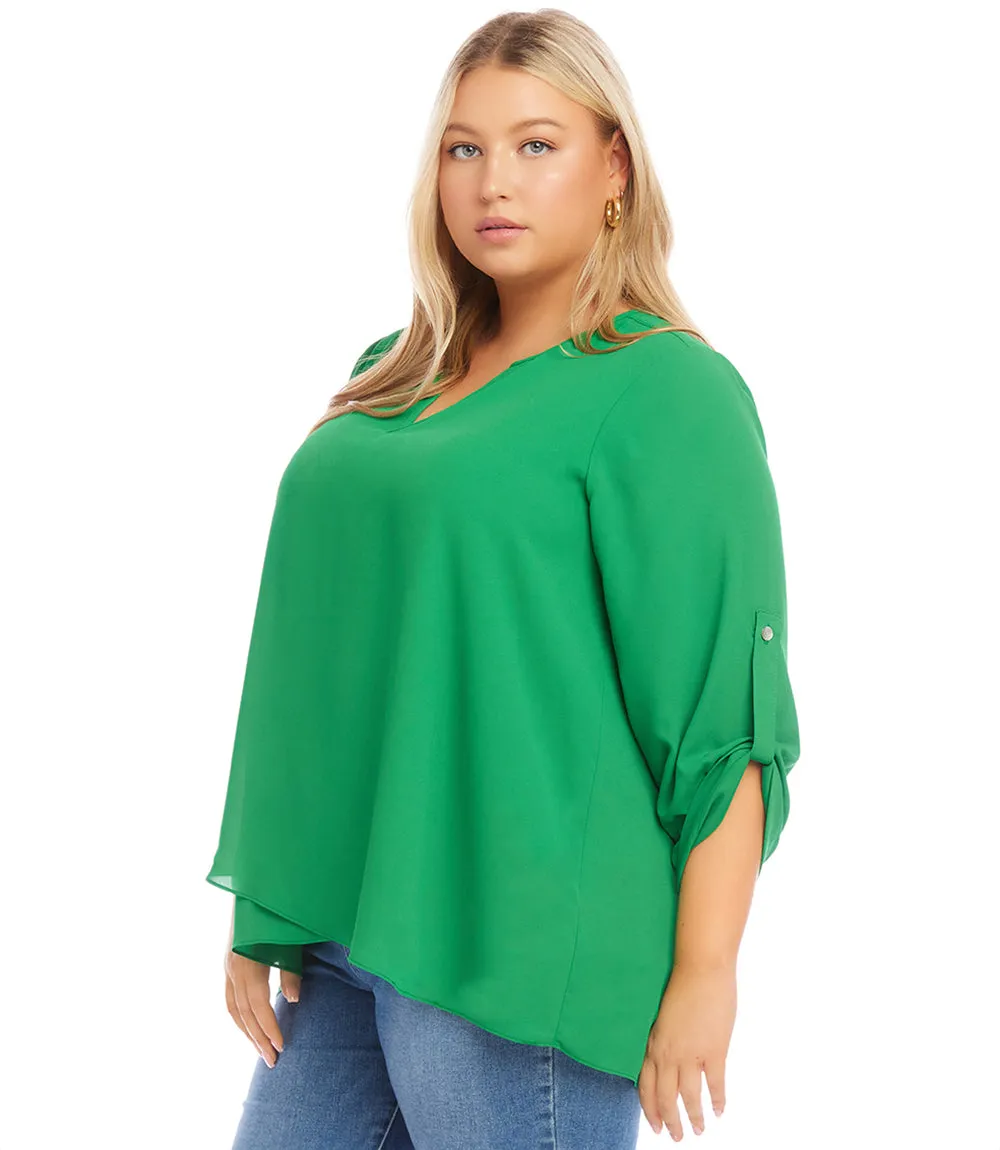 Plus Size Roll Tab Sleeve Top