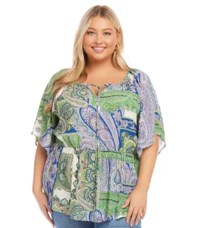 Plus Size Ruffle Hem Peasant Top