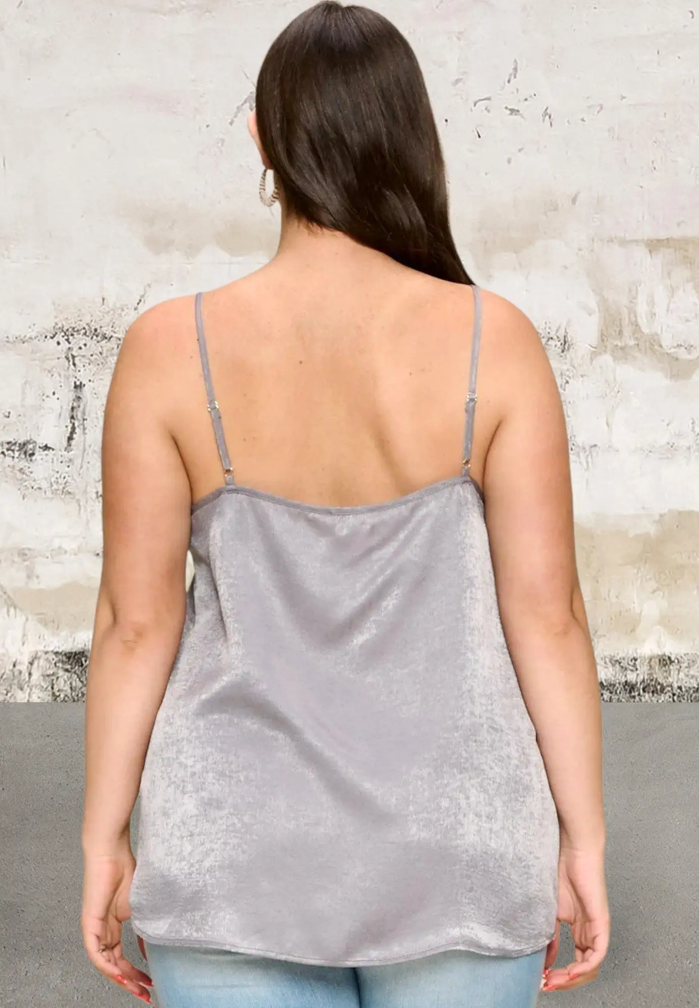 Plus Size Solid Satin Sleeveless Cami Woven Tank Top