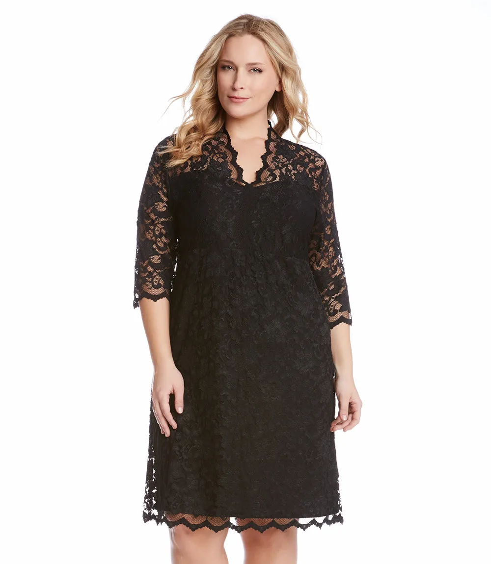 Plus Size V-Neck Scallop Lace Dress