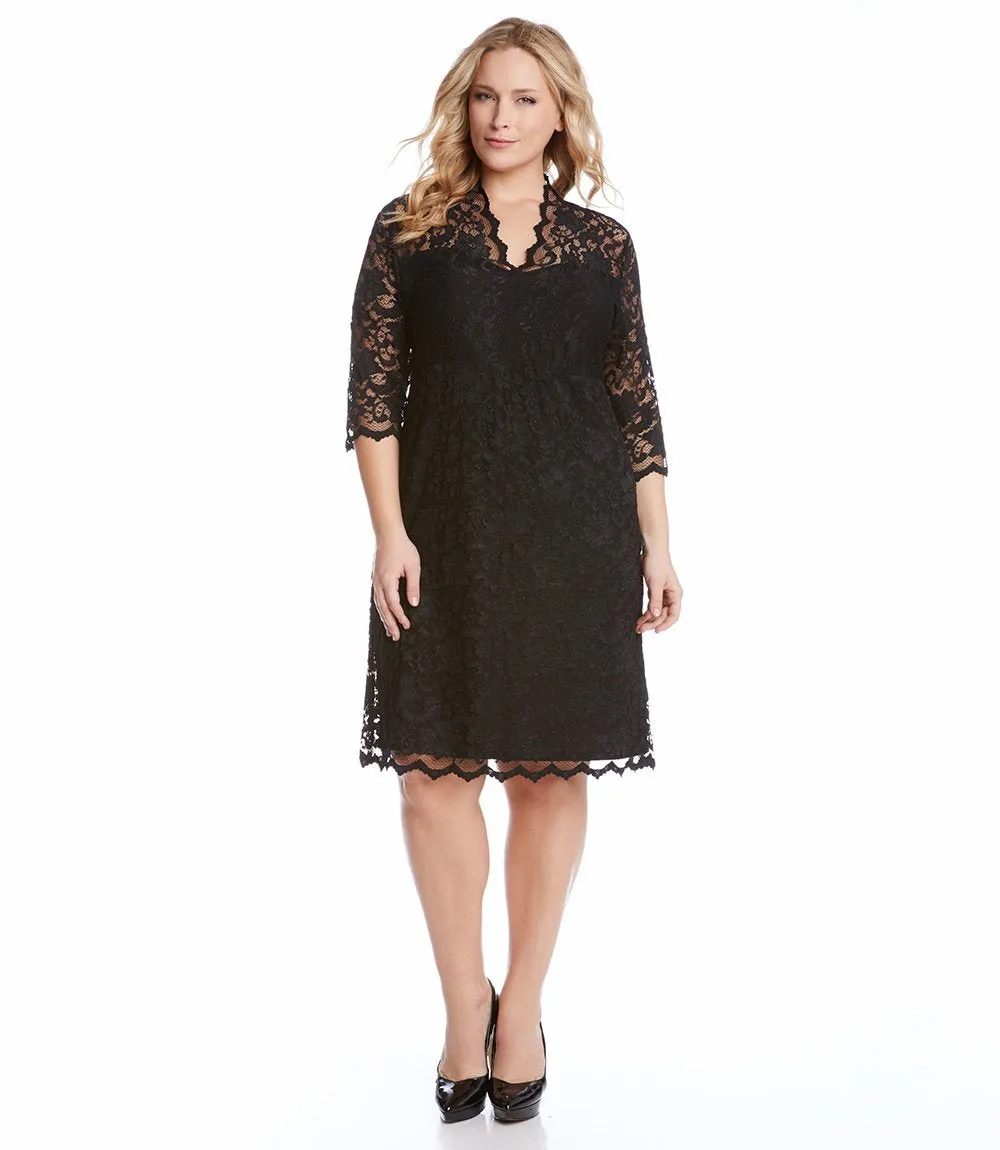 Plus Size V-Neck Scallop Lace Dress