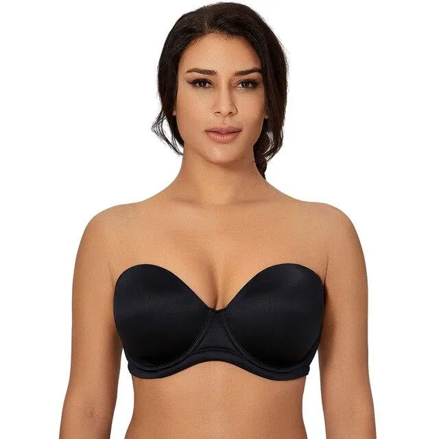 Plus Size Women's Strapless Black Color Multiway Seamless Cup Push Up Bra