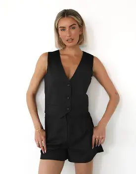 Rania Linen Vest (Black)