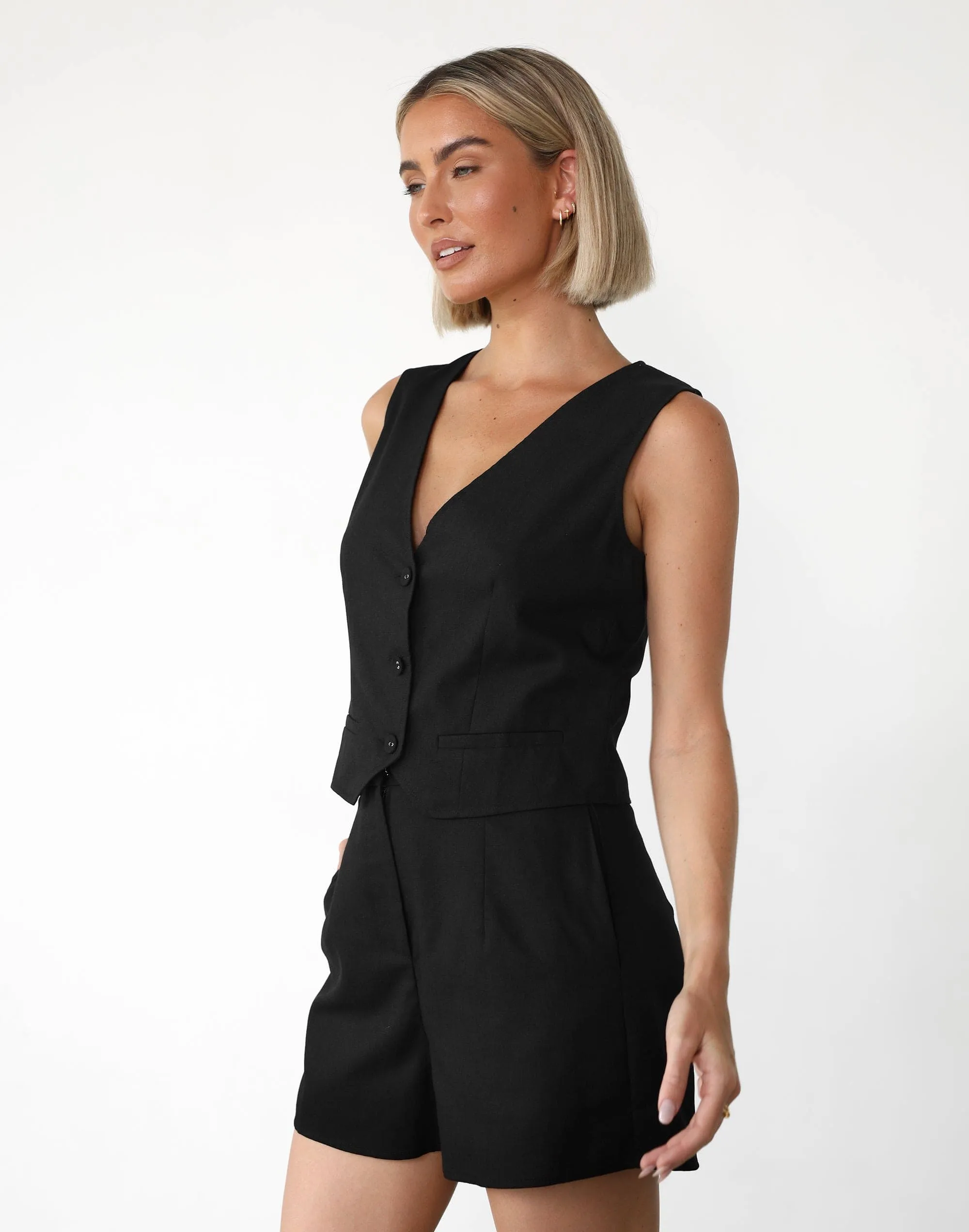 Rania Linen Vest (Black)