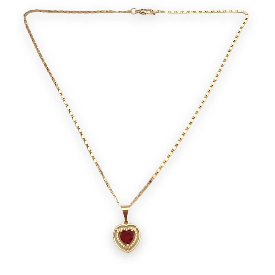 Red heart stone in 18k of gold plated chain necklace