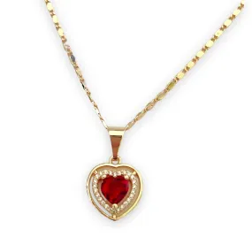 Red heart stone in 18k of gold plated chain necklace