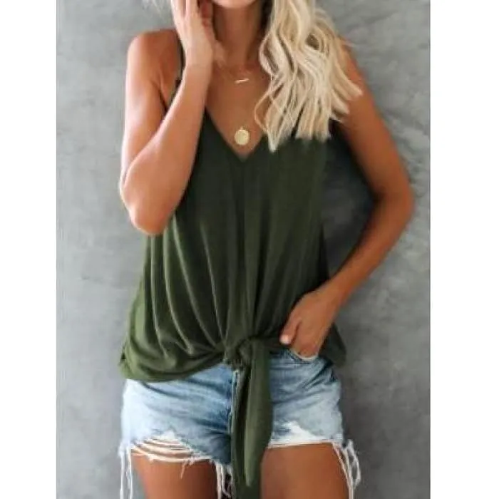 Ring Trim Tie Front Camisole- Green