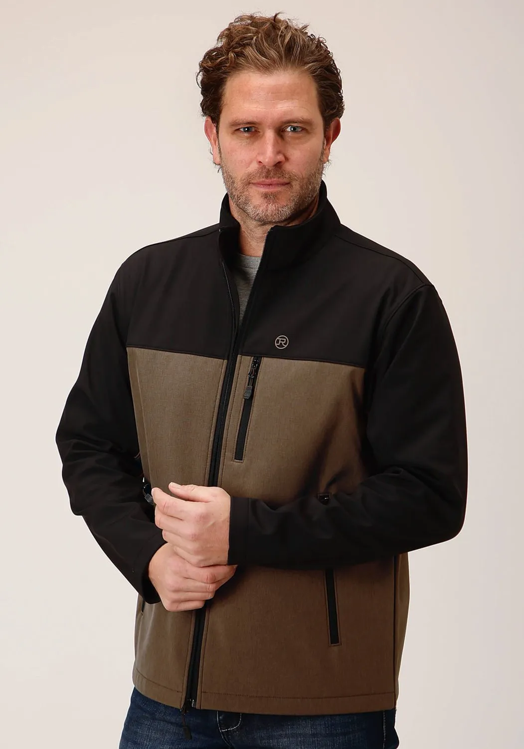 Roper Mens Hi-Tech Black/Brown Poly/Spandex Softshell Jacket