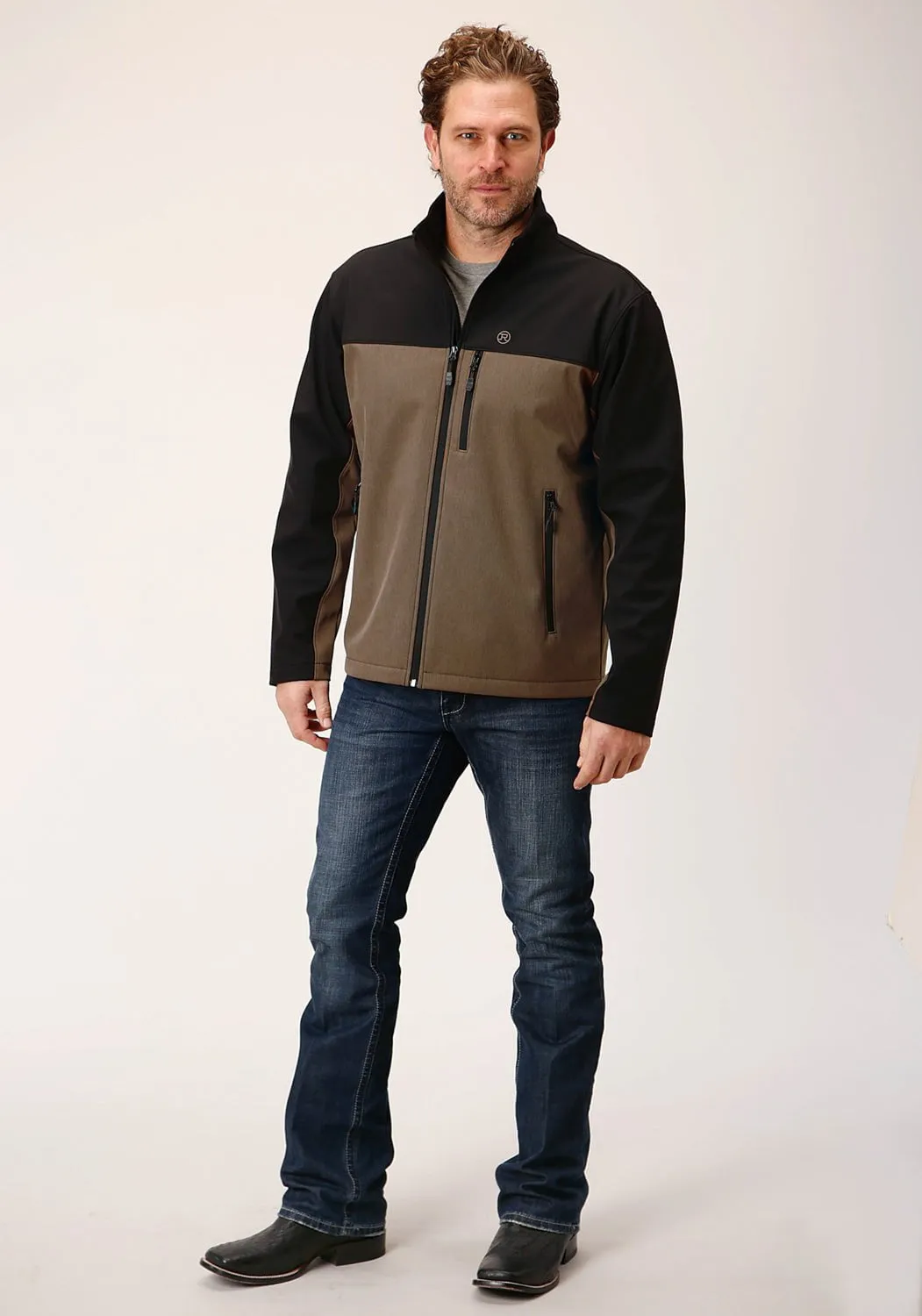 Roper Mens Hi-Tech Black/Brown Poly/Spandex Softshell Jacket