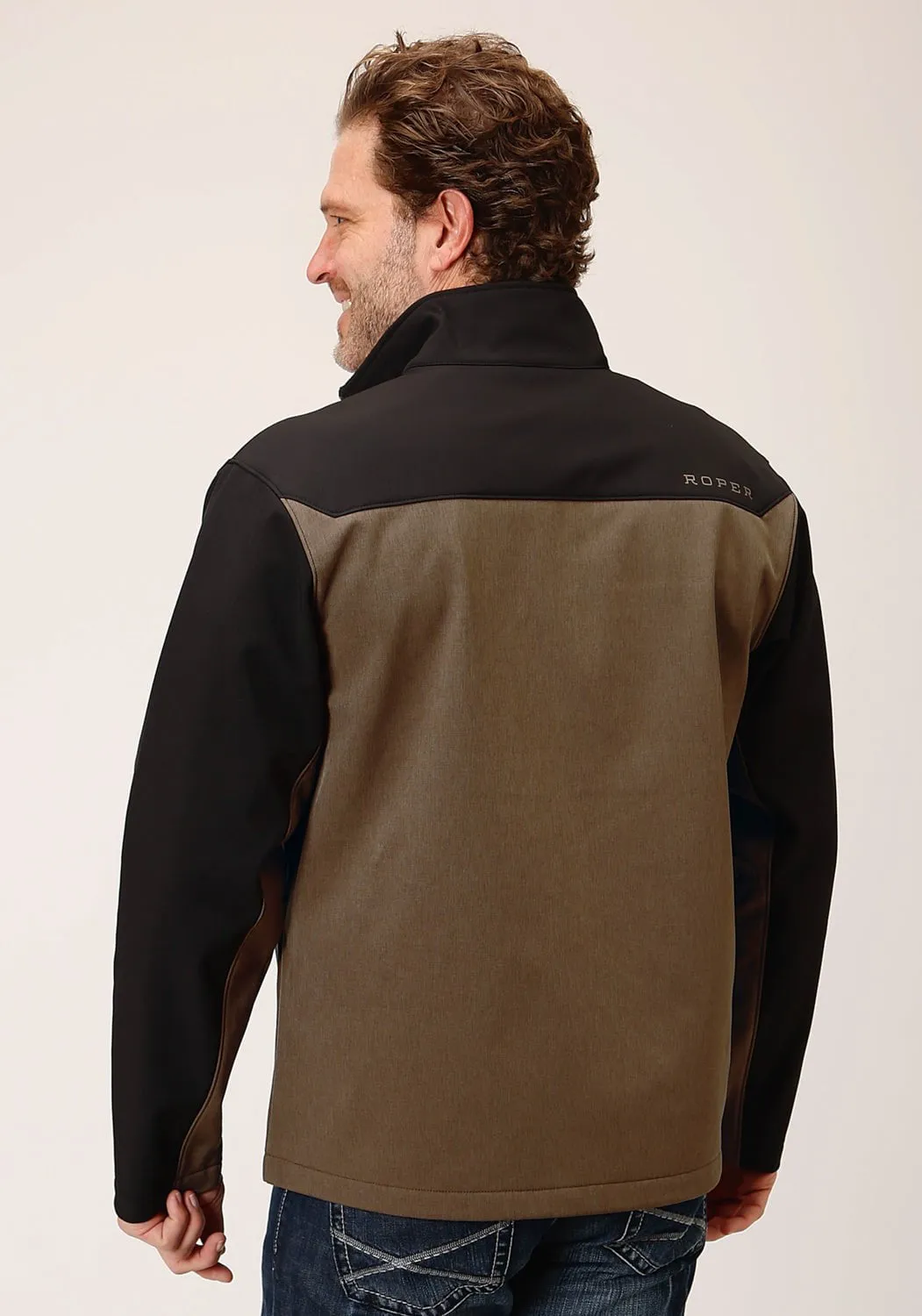 Roper Mens Hi-Tech Black/Brown Poly/Spandex Softshell Jacket