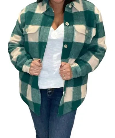 Saltwater Luxe Plaid Button Up Oversized Shacket In Forest