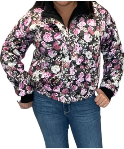 Saltwater Luxe Quilted Floral Snap Front Bomber Jacket In Multi Color