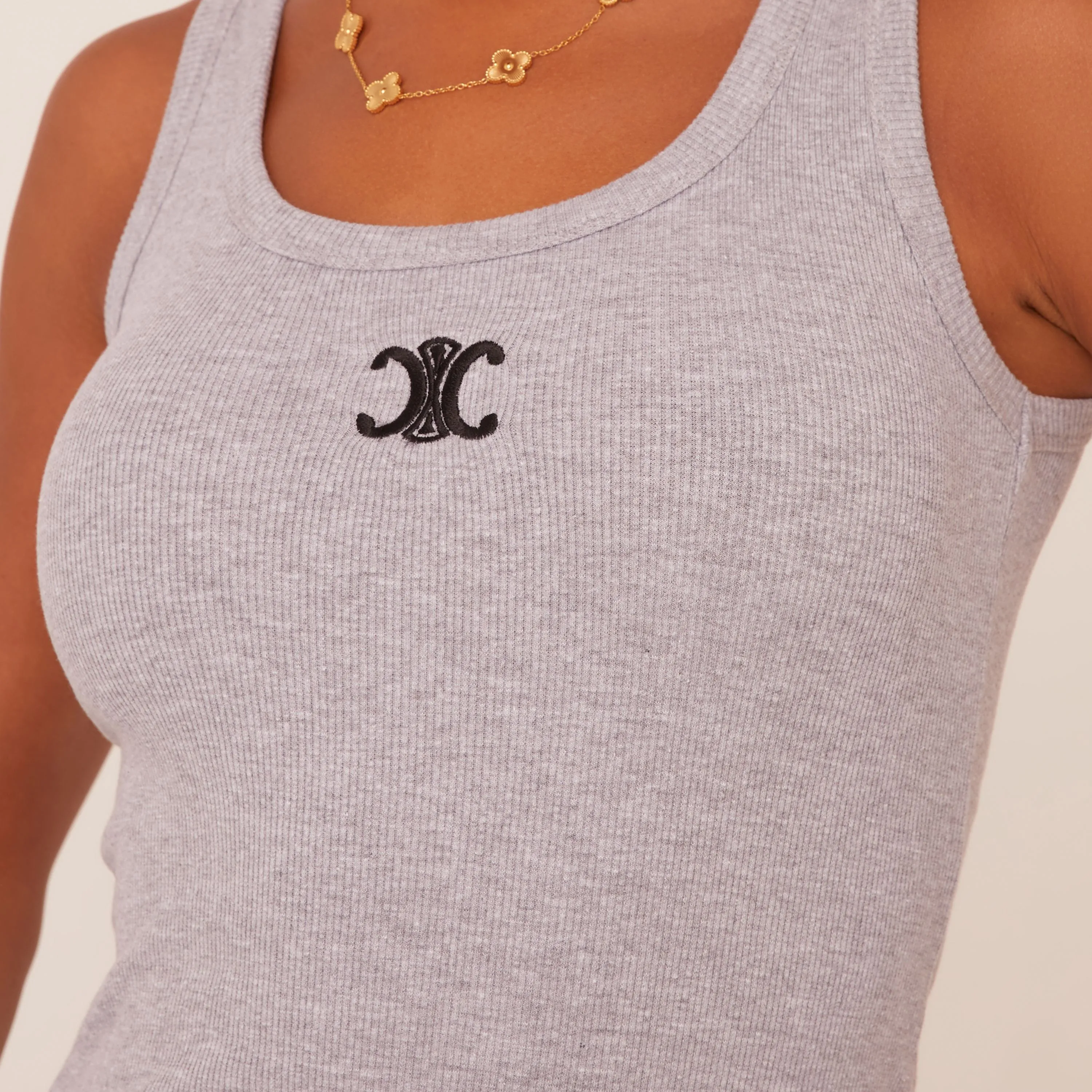 Scoop Neck Logo Vest Top In Grey Rib