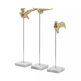 Set Of Three Gold Bird Sculptures