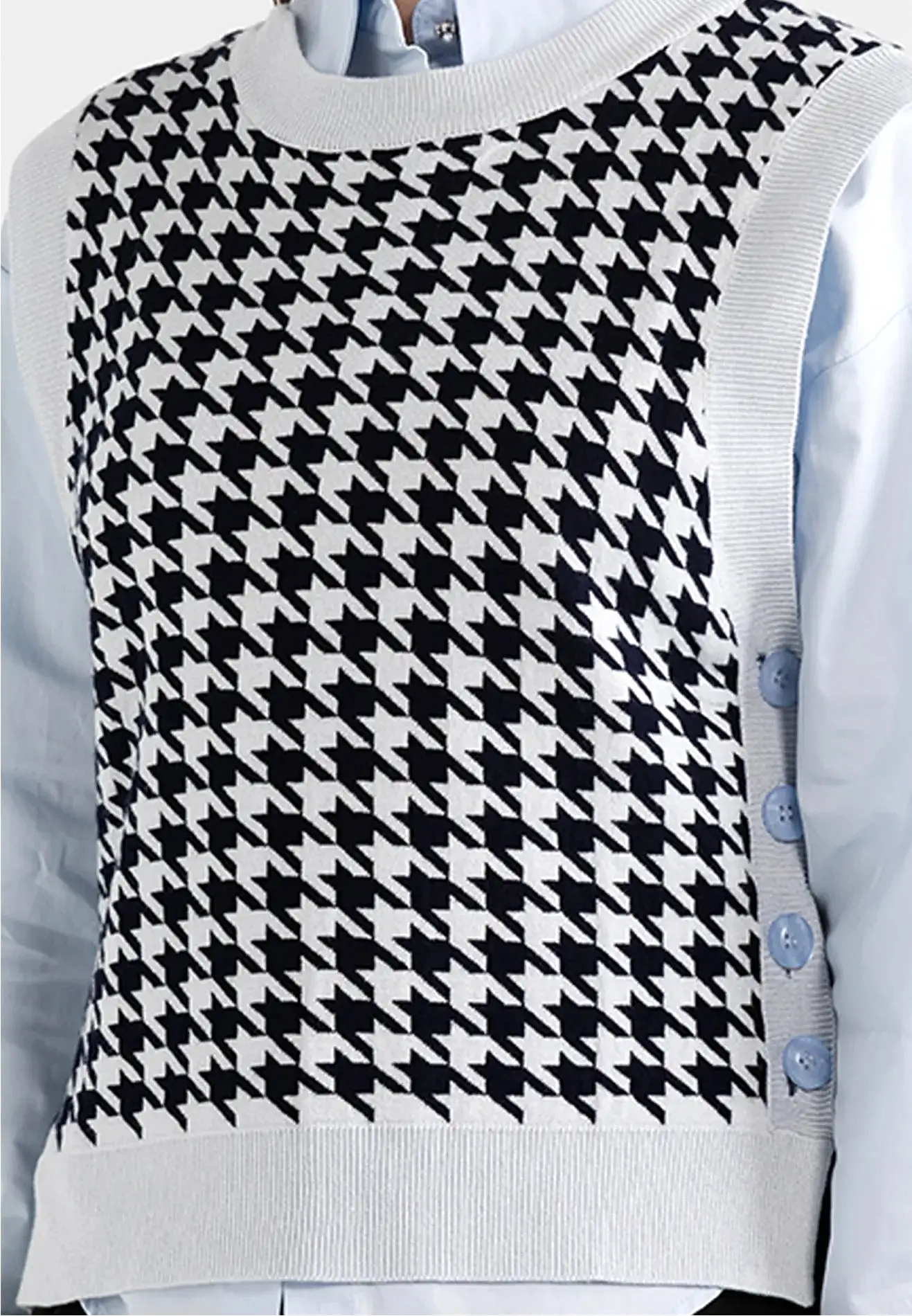 Side Button Details Houndstooth Knit Vest