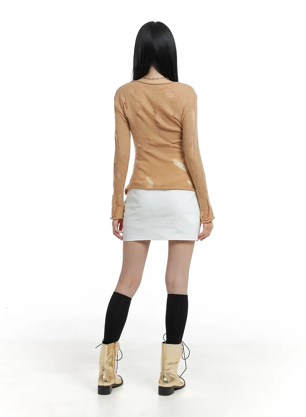 Side Slit Solid Skort OM426