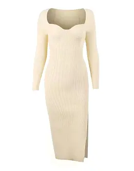 Square Neck Side Slit Knit Dress