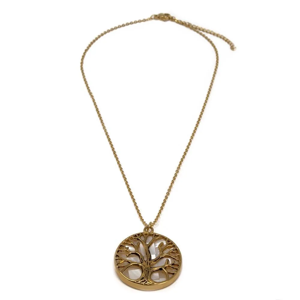 Stainless Steel MOP Tree of Life Necklace Gold Plated