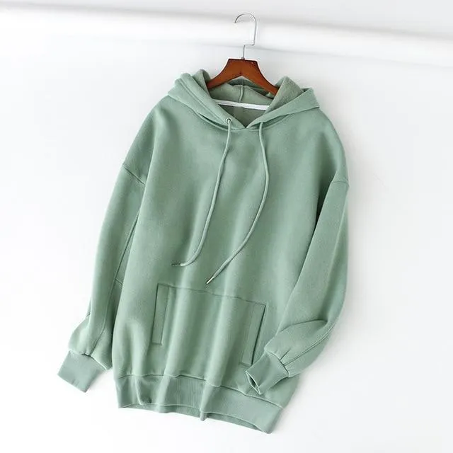 Tangada women fleece hoodie sweatshirts winter japanese fashion 2019 oversize ladies pullovers warm pocket hooded jacket SD60