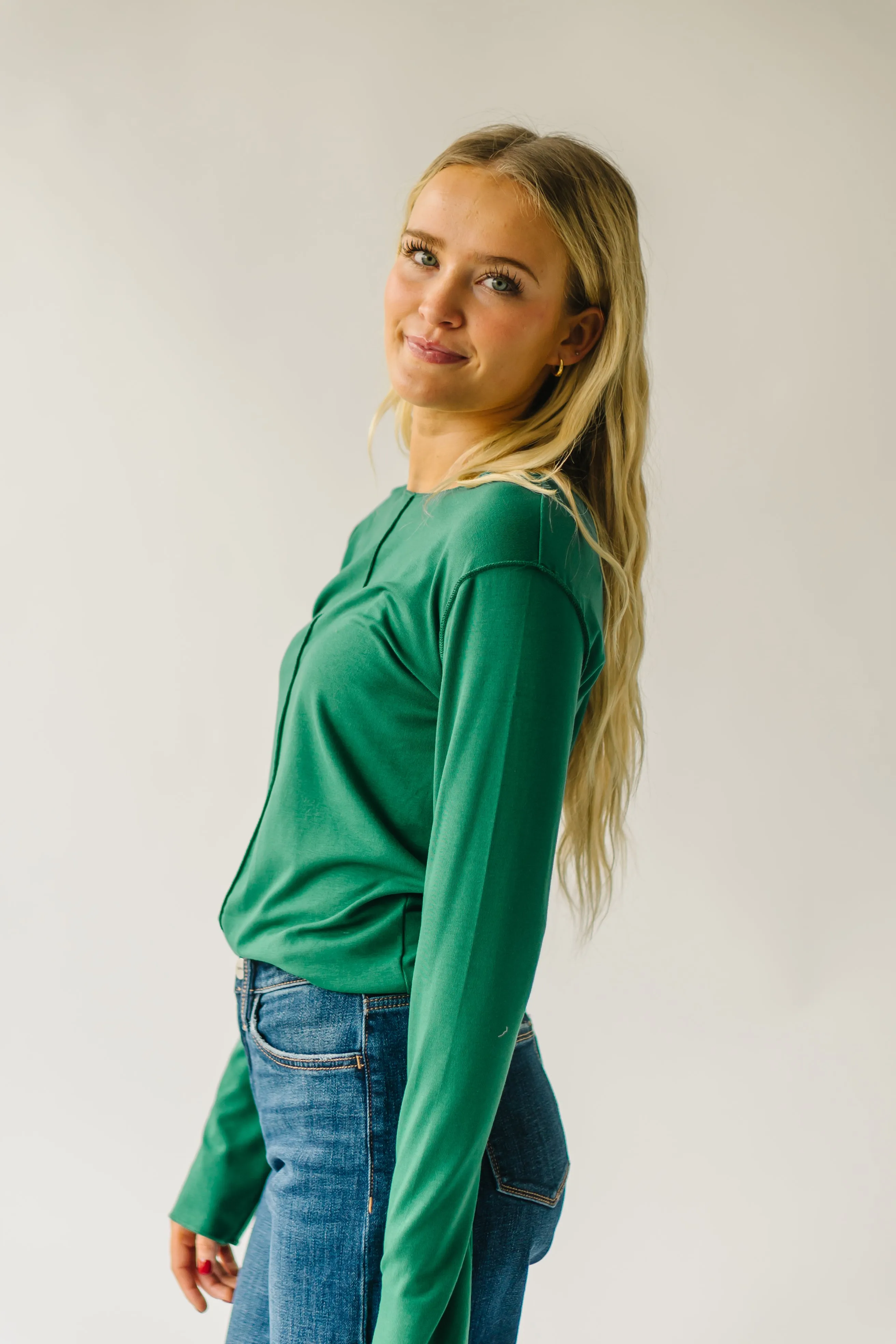 The Mesick Stitch Detail Blouse in Green