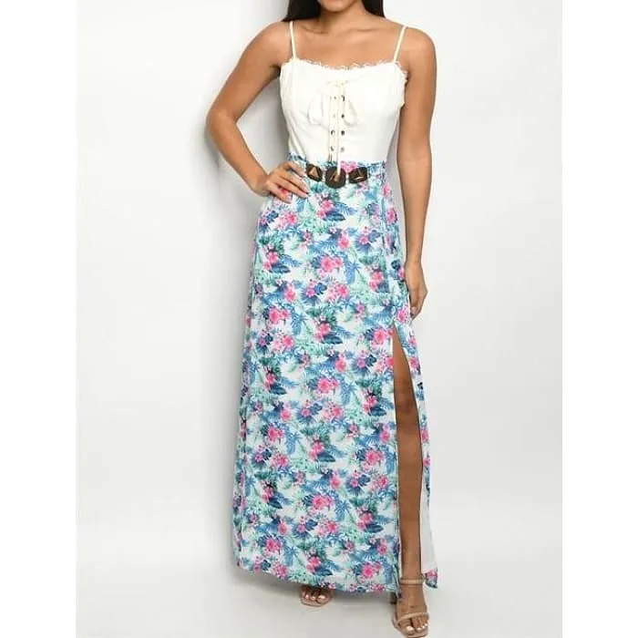 Tie Front Bodice Floral Maxi