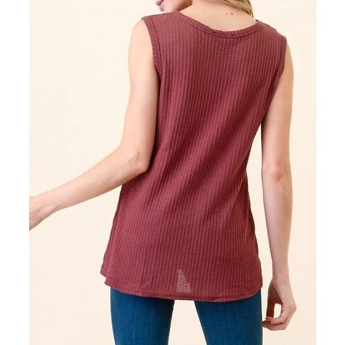 Tie Front Waffle Knit Tank