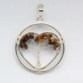 Tiger Eye Tree Of Life Heart Pendant