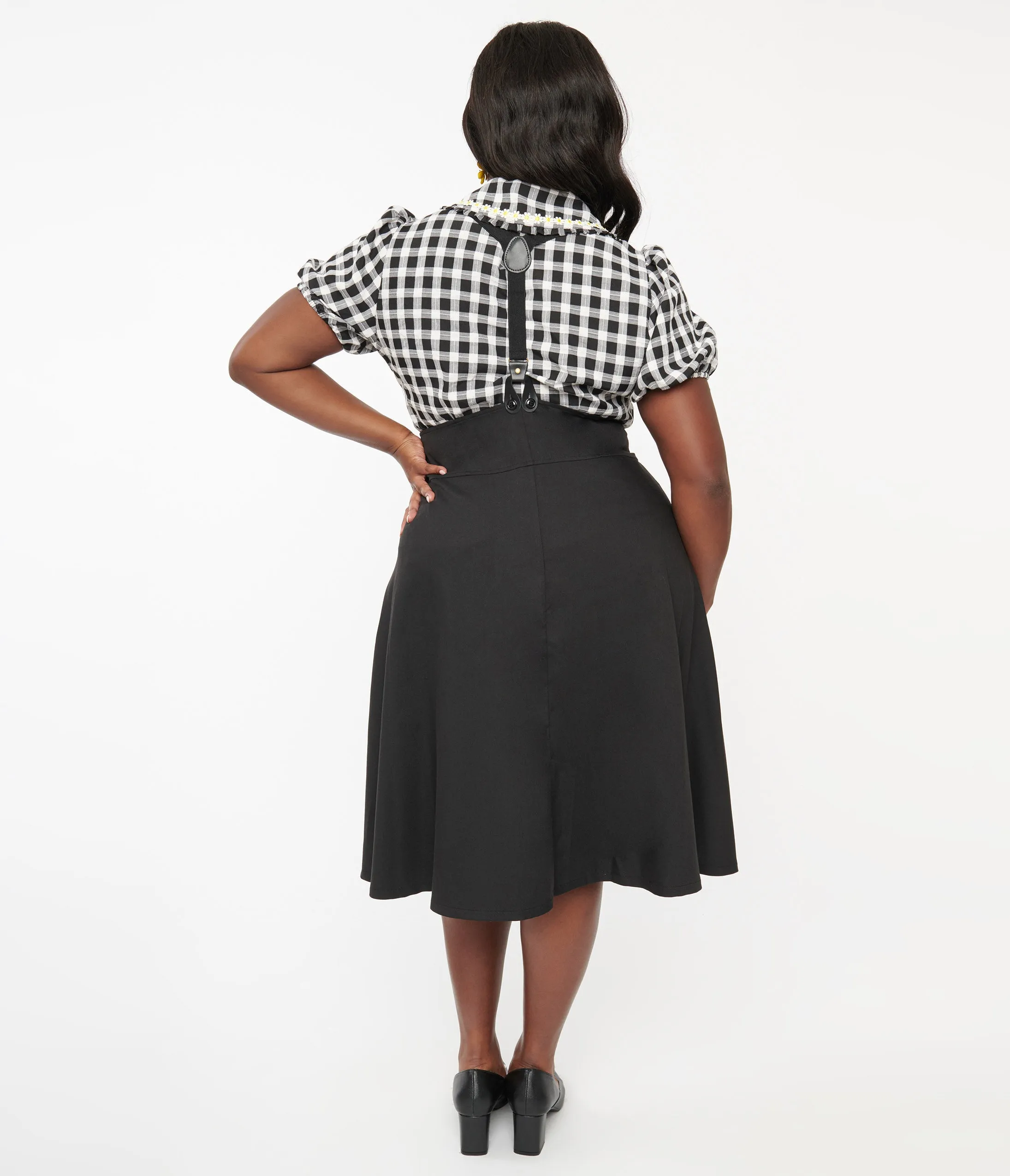 Unique Vintage Plus Size 1950s Black Suspender Swing Skirt