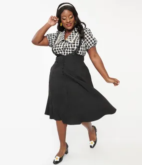 Unique Vintage Plus Size 1950s Black Suspender Swing Skirt