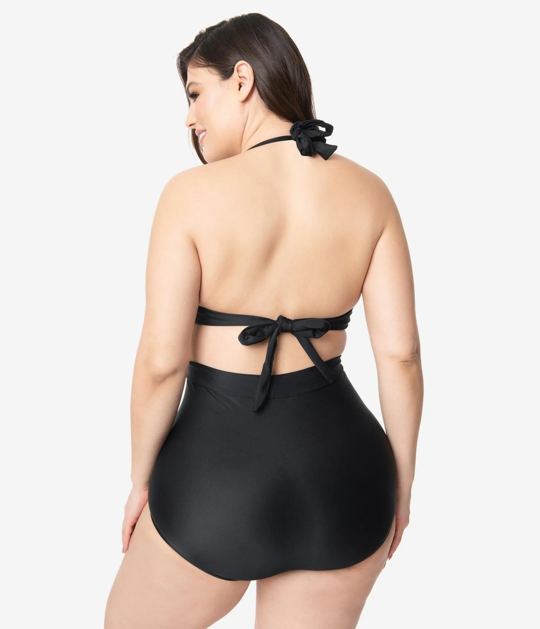 Unique Vintage Plus Size All Black Monroe Bikini Top